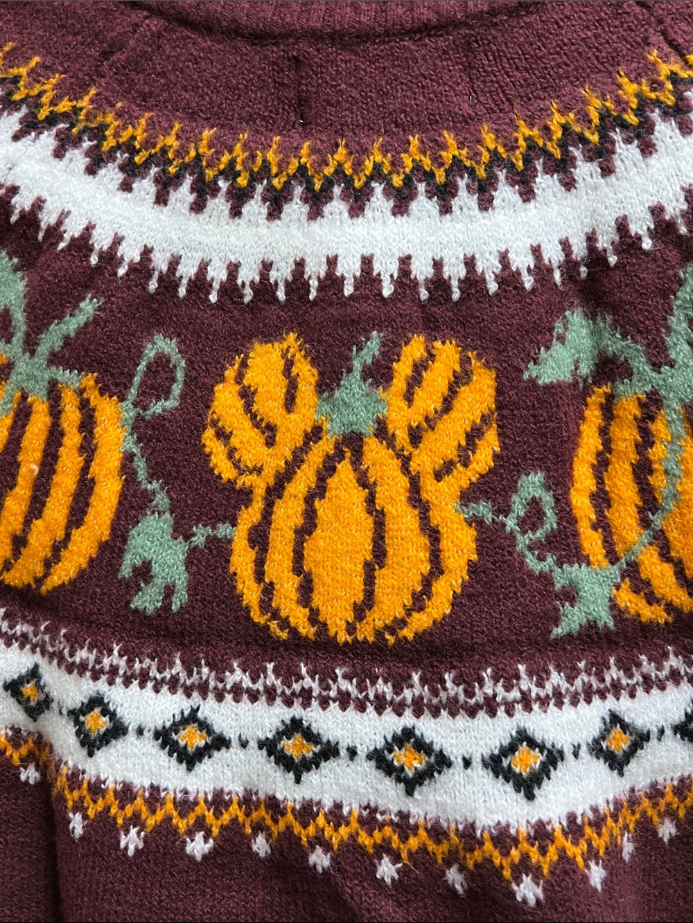 Cozy Burgundy Mickey Mouse Pumpkin Fair Isle Cardigan Sweater Disney Old Navy - Picture 8 of 8